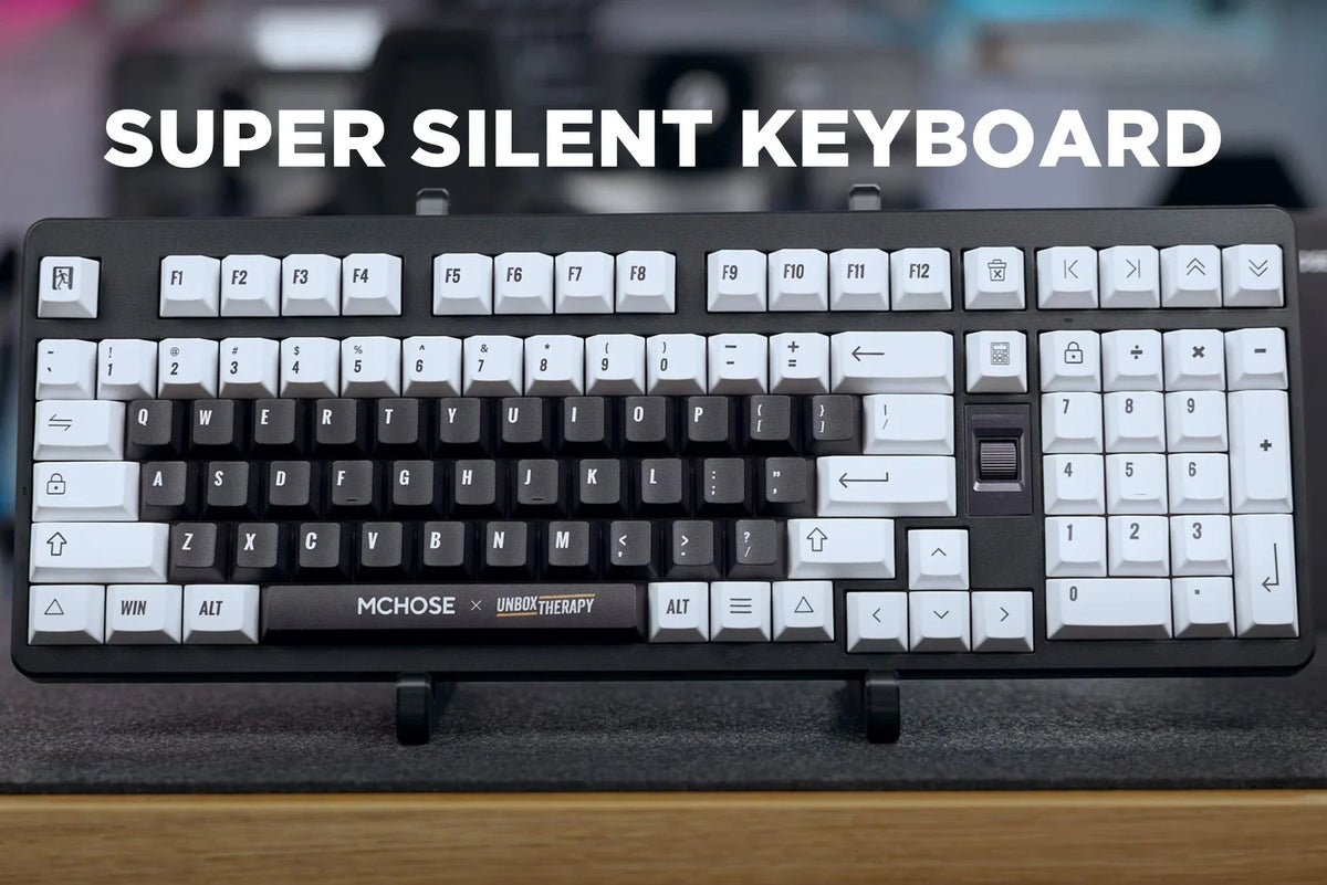 Super silent mechanical keyboard with black and white keycaps, ideal for quiet typing and gaming