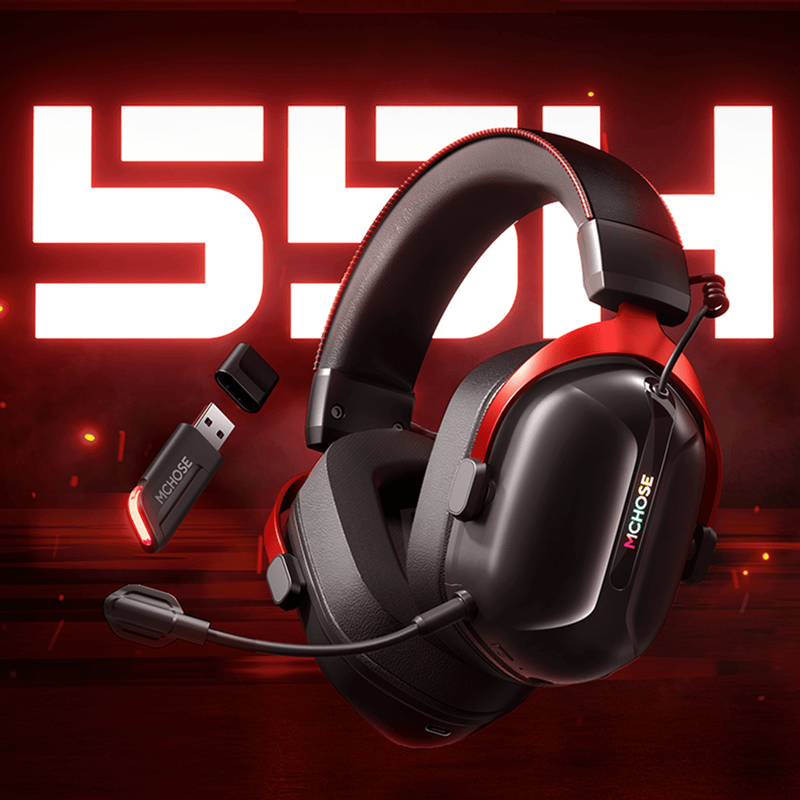MCHOSE S9 Pro Wireless Aluminium Alloy Tri-Mode Low Delay 7.1 Surround Sound Gaming Headset, Black 23 55H Long Battery Life