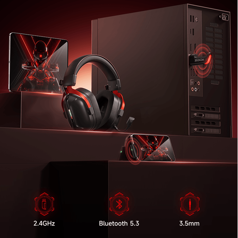 MCHOSE S9 Pro Wireless Aluminium Alloy Tri-Mode Low Delay 7.1 Surround Sound Gaming Headset, Black 21 Ultra Low 15ms Latency Gaming Mode