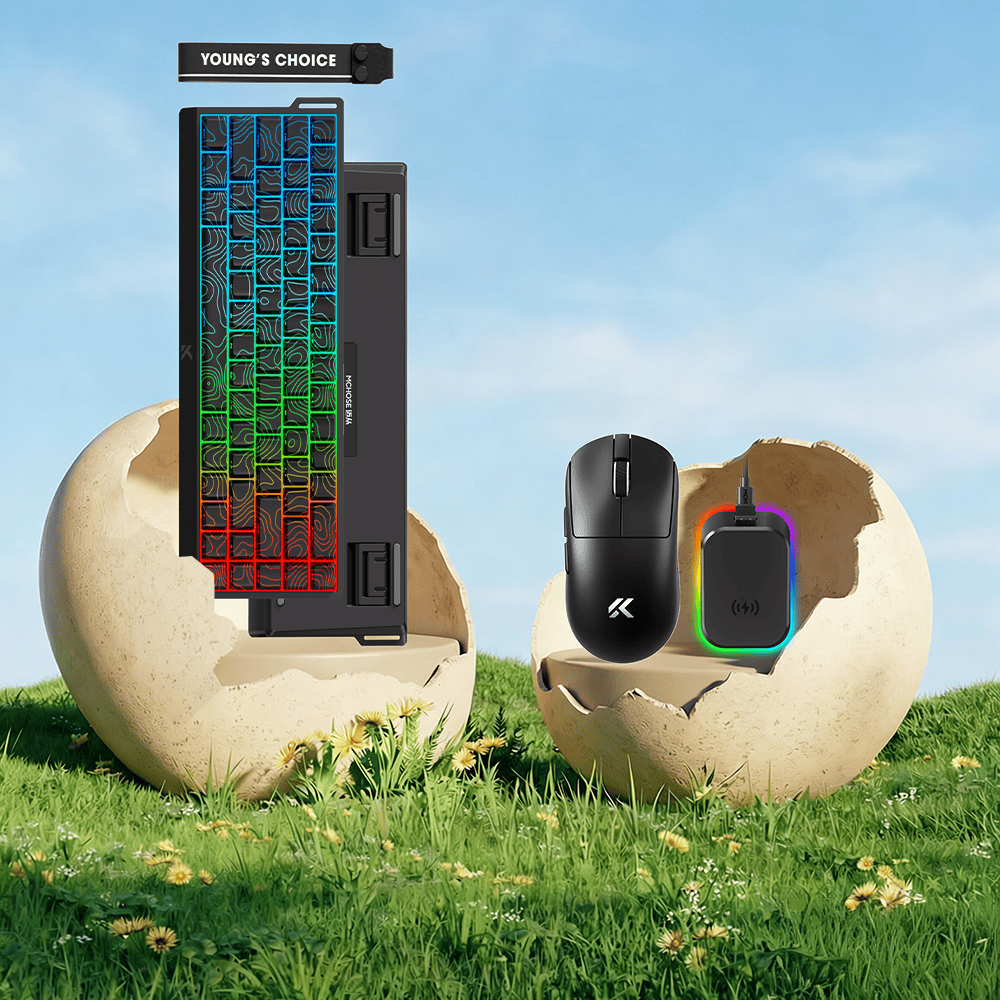 MCHOSE Official Black Topographic / Black Next-Gen Gaming Bundle: Ace 68 (Esports) Magnetic Keyboard + A7 V2 Ultra+ Mouse
