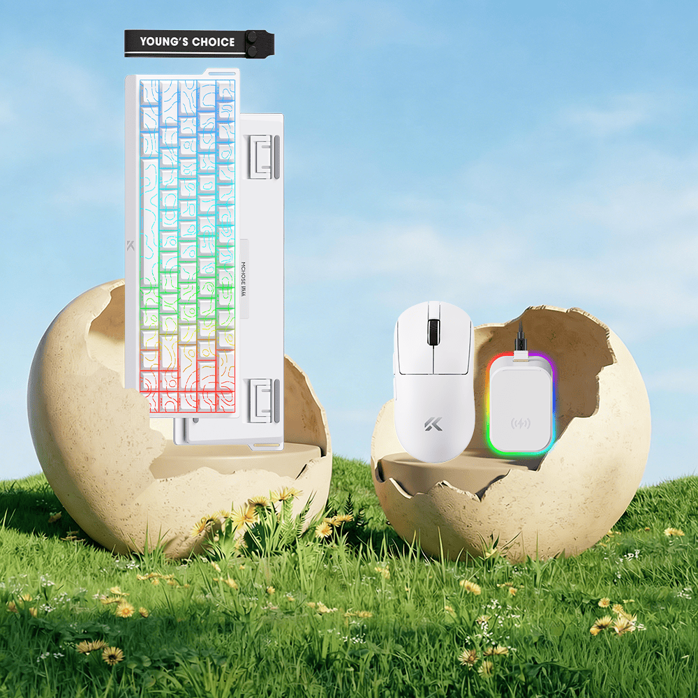 MCHOSE Official White Topographic / White Next-Gen Gaming Bundle: Ace 68 (Esports) Magnetic Keyboard + A7 V2 Ultra+ Mouse